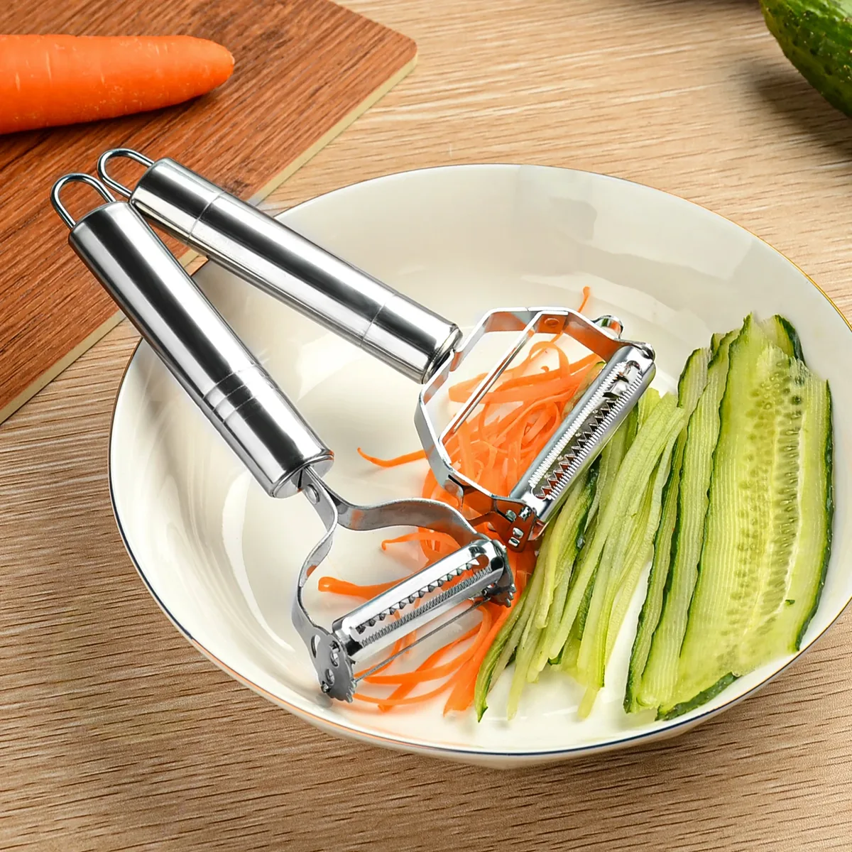 Gemüseschäler aus Edelstahl mit gerader und Julienne-Klinge
